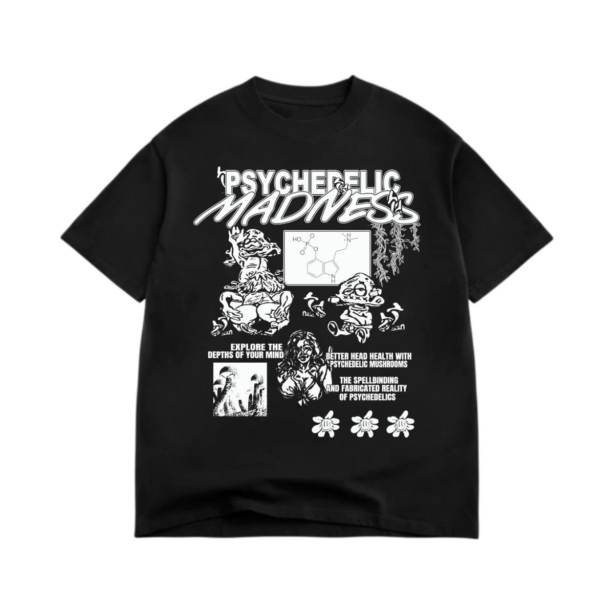PSYCHEDELIC MADNESS TEE B&W